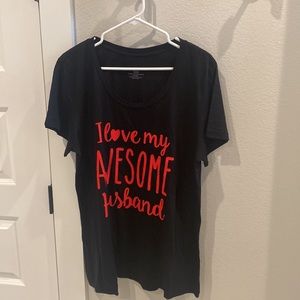 EUC Size 2 2x Plus Size Funny Tee T-Shirt Top “I Love My Awesome Husband” Black